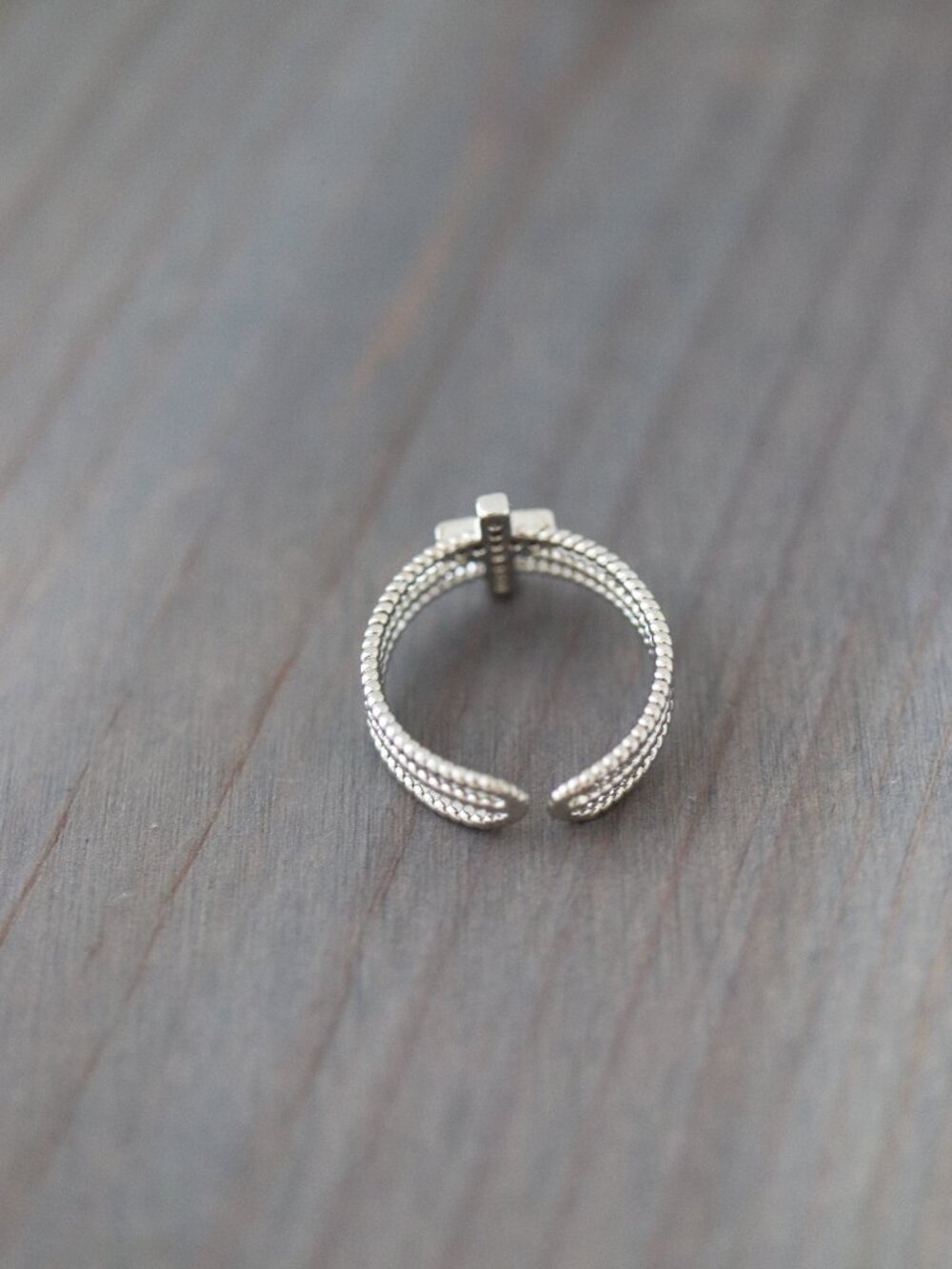Cross 3Layers Style with CZ Diamond Wide Cuff Ring Silver Stainless Steel - Picture 2 of 2